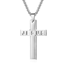 Men's Stainless Steel Jesus Cross Pendant Silvertone 24