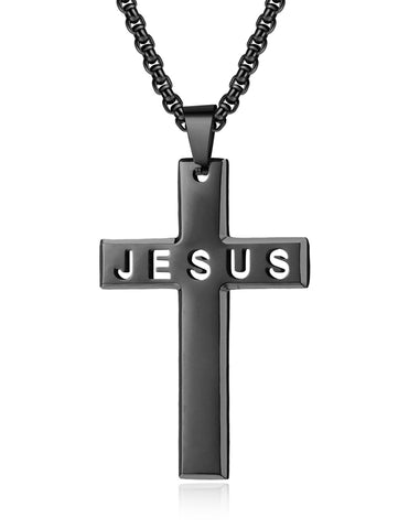 Men's Black Stainless Steel Jesus Cross Pendant 24