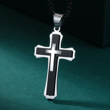 Men's Stainless Steel Cross Pendant Black & Silvertone 24