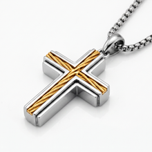 Metal Masters Men's Unisex Stainless Steel Two-Tone Cross Necklace with Golden Twisted Cable Inlay 24