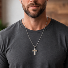 Metal Masters Men's Unisex Stainless Steel Two-Tone Cross Necklace with Golden Twisted Cable Inlay 24