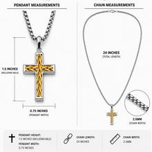 Men's Stainless Steel Two-Tone Cross Necklace with Braided Wire Inlay, 1.5