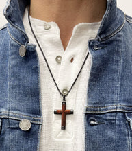 Real Santos Wood Cross Necklace Pendant Black 24