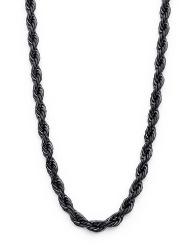 Black Plated Stainless Steel Men's Rope Chain Necklace 4MM 24