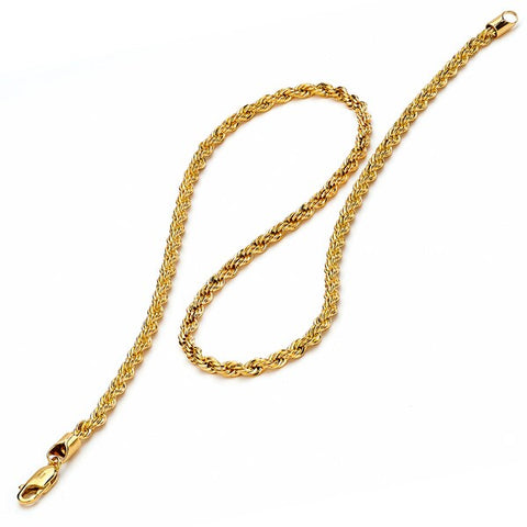 Stainless Steel Rope Chain Necklace 24 inch 4MM 5MM Goldtone Black Silvertone