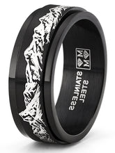 Men's Black Stainless Steel Fidget Ring Anxiety Wedding Band Outdoor Engraved Mountain