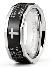 Men's Lords Prayer Stainless Steel Ring Christian Cross Bible Two-Tone 7-13