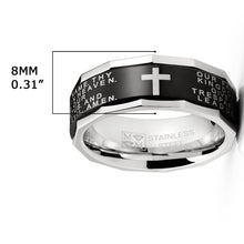 Men's Lords Prayer Stainless Steel Ring Christian Cross Bible Two-Tone 7-13