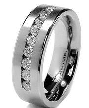 8 MM Men's Titanium ring wedding band with 9 large Channel Set Cubic Zirconia CZ sizes 6 to 15