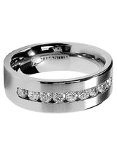 8 MM Men's Titanium ring wedding band with 9 large Channel Set Cubic Zirconia CZ sizes 6 to 15