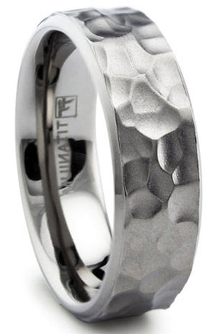 Men's 8MM Hammered Titanium Ring Wedding Band Matte Finish Sizes 8 to 13