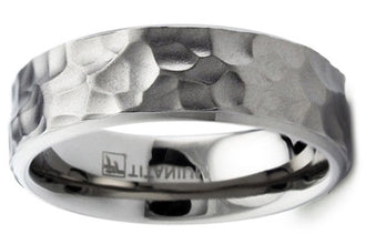 Men's 8MM Hammered Titanium Ring Wedding Band Matte Finish Sizes 8 to 13