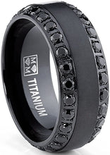 Men's .9Ct Black Titanium Dome Brushed Finished Wedding Band Engagement Ring with Black Cubic Zirconia