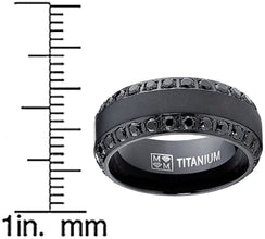 Men's .9Ct Black Titanium Dome Brushed Finished Wedding Band Engagement Ring with Black Cubic Zirconia