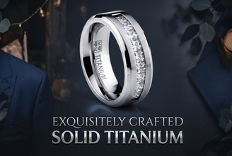 Titanium 1Ct. Men's Wedding Band Engagement Ring with 9 large Princess Cut Cubic Zirconia