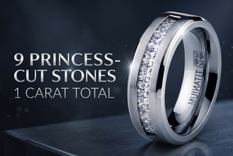Titanium 1Ct. Men's Wedding Band Engagement Ring with 9 large Princess Cut Cubic Zirconia