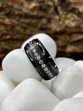 Black Titanium Men's Eternity Wedding Band Ring with Clear Round Cubic Zirconia 9mm