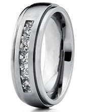 Men's Titanium Dome Wedding Band Ring Cubic Zirconia Princess-cut 7MM