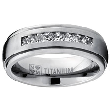 Men's Titanium Dome Wedding Band Ring Cubic Zirconia Princess-cut 7MM