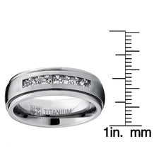 Men's Titanium Dome Wedding Band Ring Cubic Zirconia Princess-cut 7MM