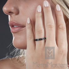 Women's 3MM 1.75Ct Black Titanium Eternity Engagement Band Wedding Ring Black Pave Set CZ