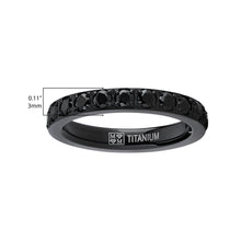 Women's 3MM 1.75Ct Black Titanium Eternity Engagement Band Wedding Ring Black Pave Set CZ