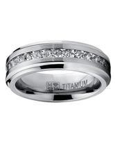 Titanium Men's Wedding Band Engagement Eternity Ring Princess Cut Cubic Zirconia 7MM