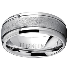 Men's Grooved Titanium Wedding Band Ring Textured Brushed Finish 8MM