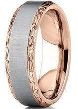 Men's Titanium Hand-engraved Wedding Band Ring Comfort-fit Rosegold-tone 7MM