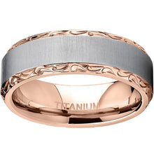 Men's Titanium Hand-engraved Wedding Band Ring Comfort-fit Rosegold-tone 7MM