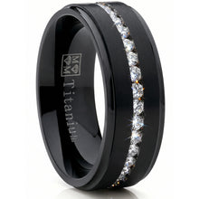 1.5ct. Black Titanium Men's Eternity Wedding Band Ring Cubic Zirconia CZ Comfort-Fit 8mm