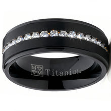 1.5ct. Black Titanium Men's Eternity Wedding Band Ring Cubic Zirconia CZ Comfort-Fit 8mm
