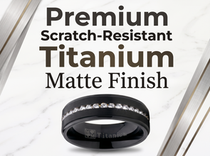 1.5ct. Black Titanium Men's Eternity Wedding Band Ring Cubic Zirconia CZ Comfort-Fit 8mm