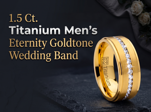 1.5 Ct. Titanium Men's Eternity Goldtone Wedding Band Ring Cubic Zirconia CZ 8MM