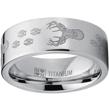 Men's Deer Hunting Titanium Ring Wedding Band High Polish Silver 8MM