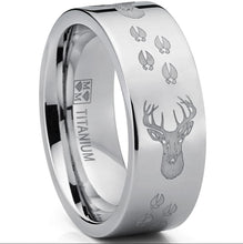Men's Deer Hunting Titanium Ring Wedding Band High Polish Silver 8MM