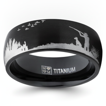 Men's Black Titanium Ring Wedding Band with Laser Etched Bird Duck Hunting Outdoor Ring, Comfort Fit 8mm