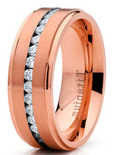 7MM Men's Eternity Titanium Ring Rosegold-tone Wedding Band Cubic Zirconia CZ