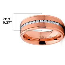 7MM Men's Eternity Titanium Ring Rosegold-tone Wedding Band Cubic Zirconia CZ