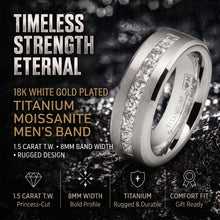Mens 1.5 Ct Moissanite Wedding Band Engagement Ring 18K White Gold Plated VVS D-Color Princess-Cut 8MM