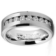 1.15 Carats Moissanite Mens Ring Wedding Band 9 Large Channel-Set 8MM