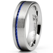 Eternity Wedding Band Engagement Ring 6MM Blue Spinel Channel-Set Princess-Cut