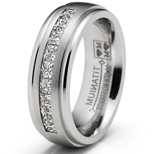 1.10 Ct. Moissanite Mens Wedding Band Engagement Ring Step Edge 9 Princess Channel-Set 7MM
