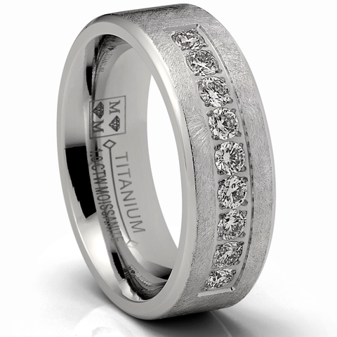 1 Carat Moissanite Mens Wedding Band Frosted Ice Ring 9 Pavé-Set Stones 8MM
