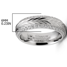 1 Carat Moissanite Wedding Band 6MM Eternity Ring Chevron Herringbone Two-Row Pavé-Set