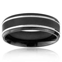 Men's 7 MM Black Titanium Ring Wedding Band with two Grooves sizes 7 to 13