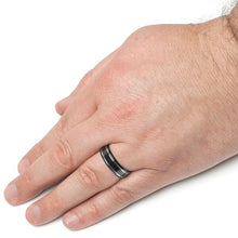 Men's 7 MM Black Titanium Ring Wedding Band with two Grooves sizes 7 to 13