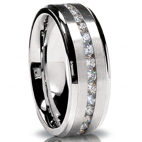7MM Men's Eternity Titanium Ring Wedding Band with Cubic Zirconia CZ sizes 5 to 13