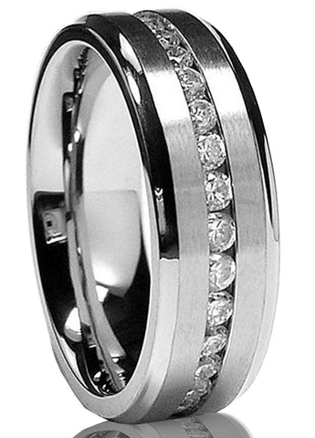 7MM Men's Eternity Titanium Ring Wedding Band with Cubic Zirconia CZ sizes 5 to 13