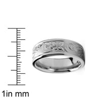 Men's 8MM Titanium Ring Wedding Band With Engraved Floral Design Sizes 7 to 13